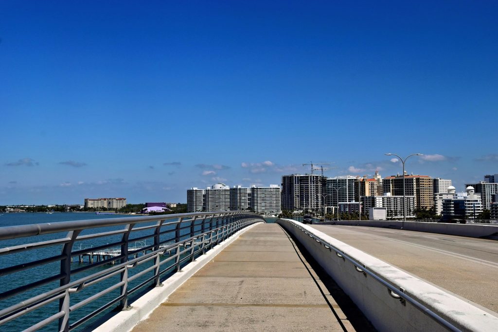 A causeway toward a city of towers