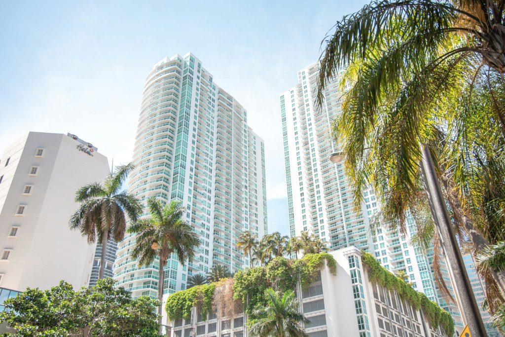 Condominium towers from the street
