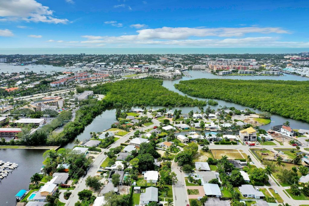 Low-rise streets between mangrove creeks